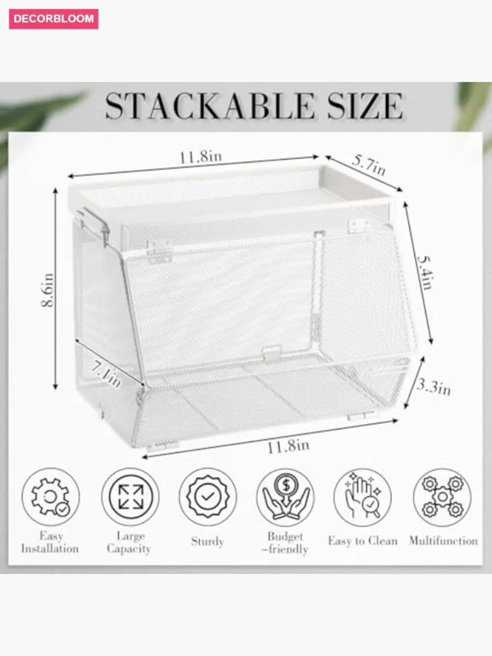 2 Pack Stackable Mesh Fruit Basket with Lid Wall Mountable Hanging Vegetable